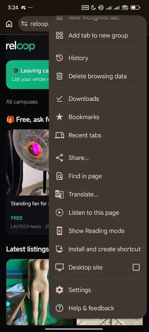 Chrome menu with Install and create shortcut